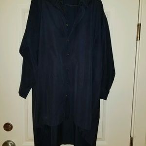 Eskandar Hi-Low Navy  Cotton Shirt with Collar